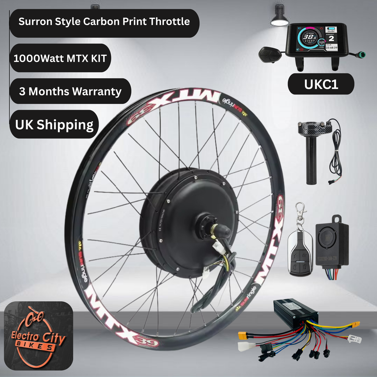Conversion Kit + 48V Battery, Rear Cassette, MTX Rim, 250W/1000W, 27.5/29/700C UK