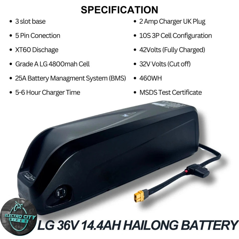 LG 36V Hailong Ebike Battery 3 Slot Base 25A BMS 14.4ah Electric Bicycle 750W UK