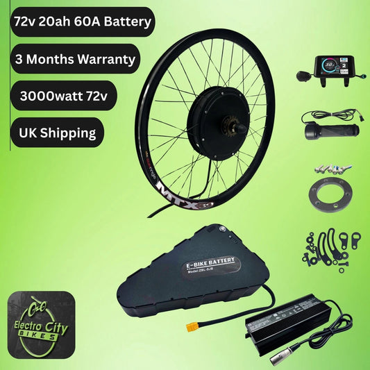 EBike Conversion Kit Amp 60A 72V 20ah with Battery 3000W Sine Wave MTX UK