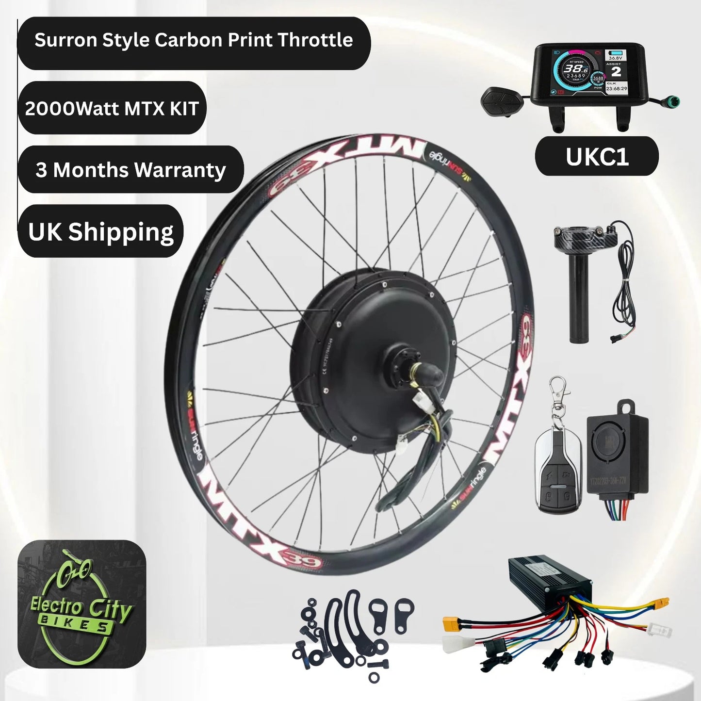 E-Bike Conversion Kit, 45A CONTROLLER ,MTX Rim, 2000W, 27.5/29/700C