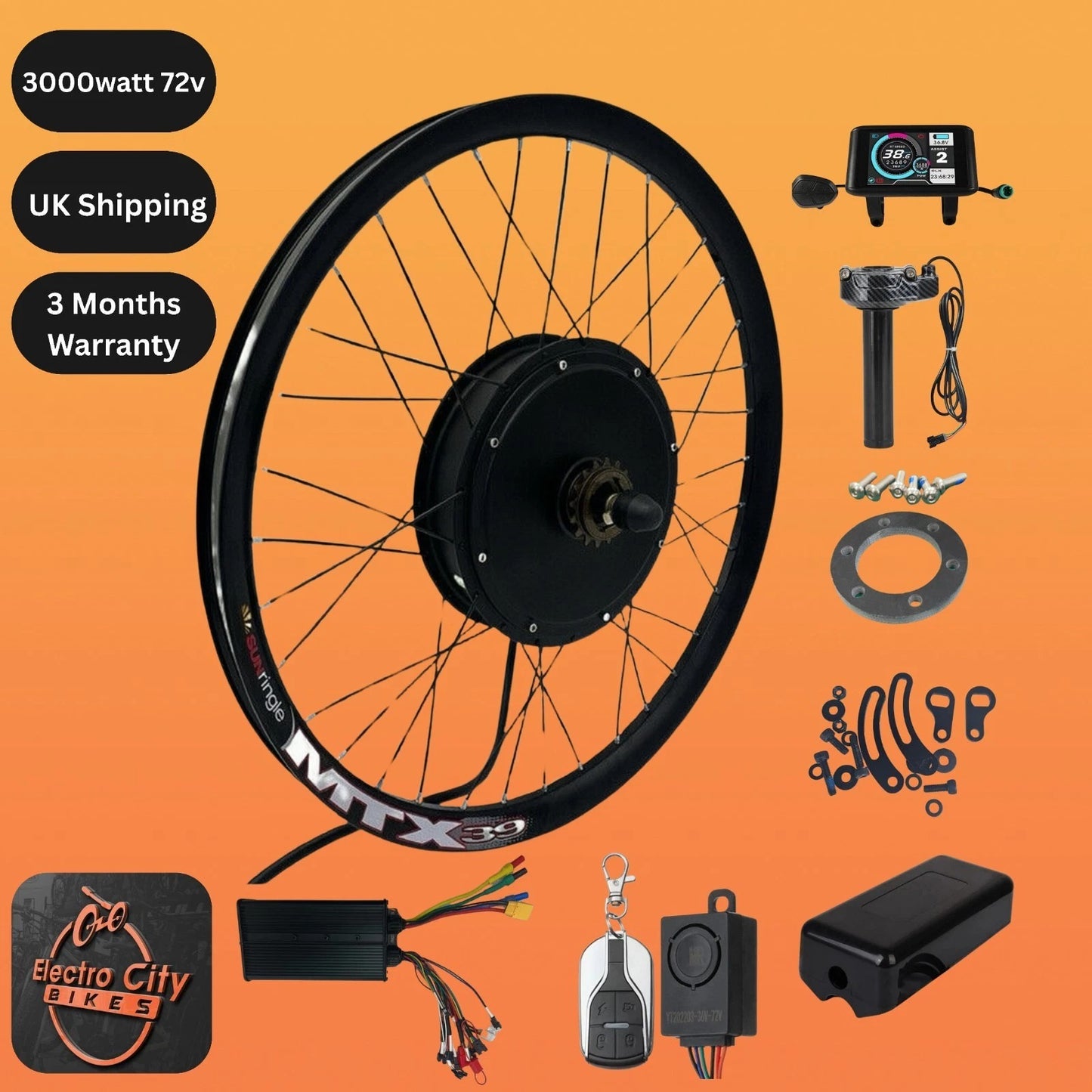 EBike Conversion Kit Amp W3000 60A 72V High Torque & Power Sine Wave MTX