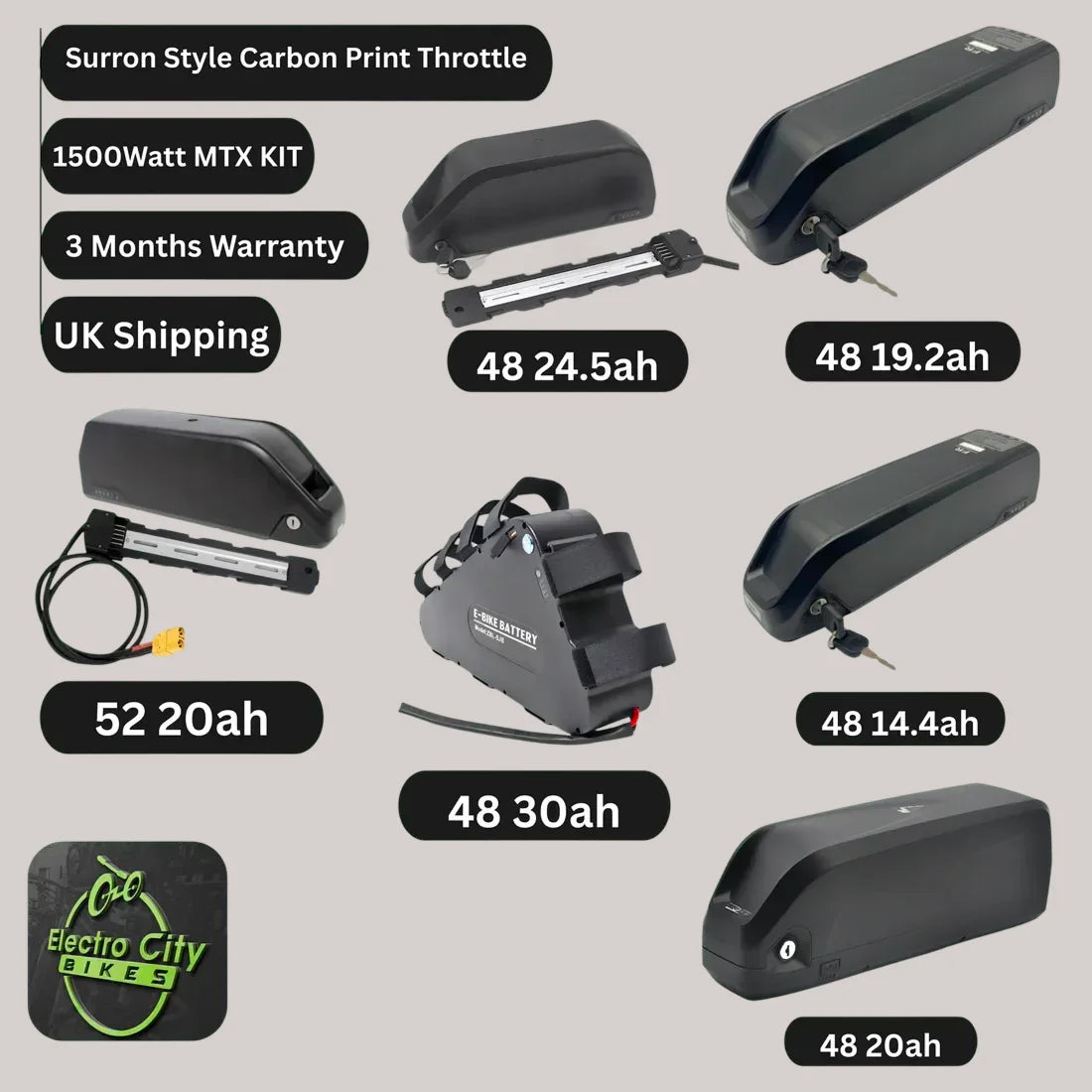 EBike Conversion Kit with Battery 1500W Sine Wave MTX UK
