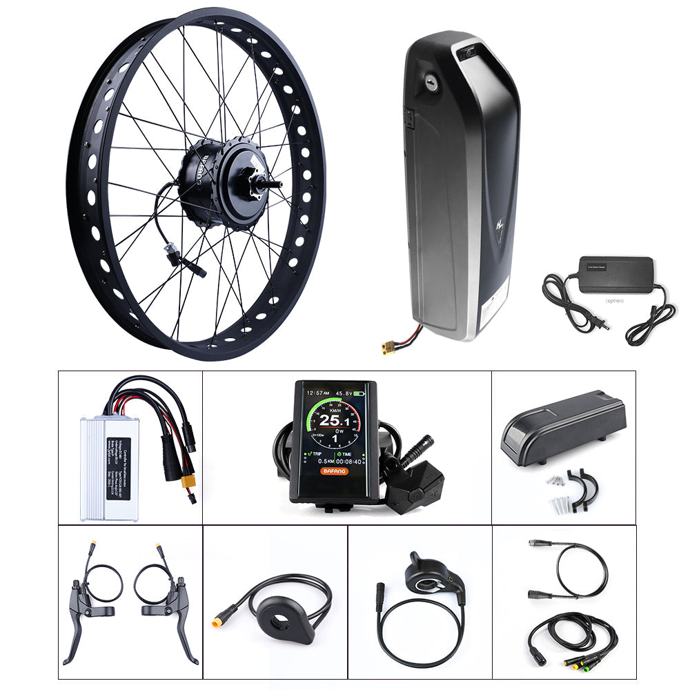 electric bicycle front hub conversion kit BAFANG G020 Wheel Bike 48V 500W 25MPH | 20" 26" 700C 29" | Max Torque 65N.m | Fit for 100mm Front Dropout Convert your 700c original bike to ebike with leaf 700c 36V 750W front hub motor electric bike conversion kit. 36V 350W Electric Bike Conversion