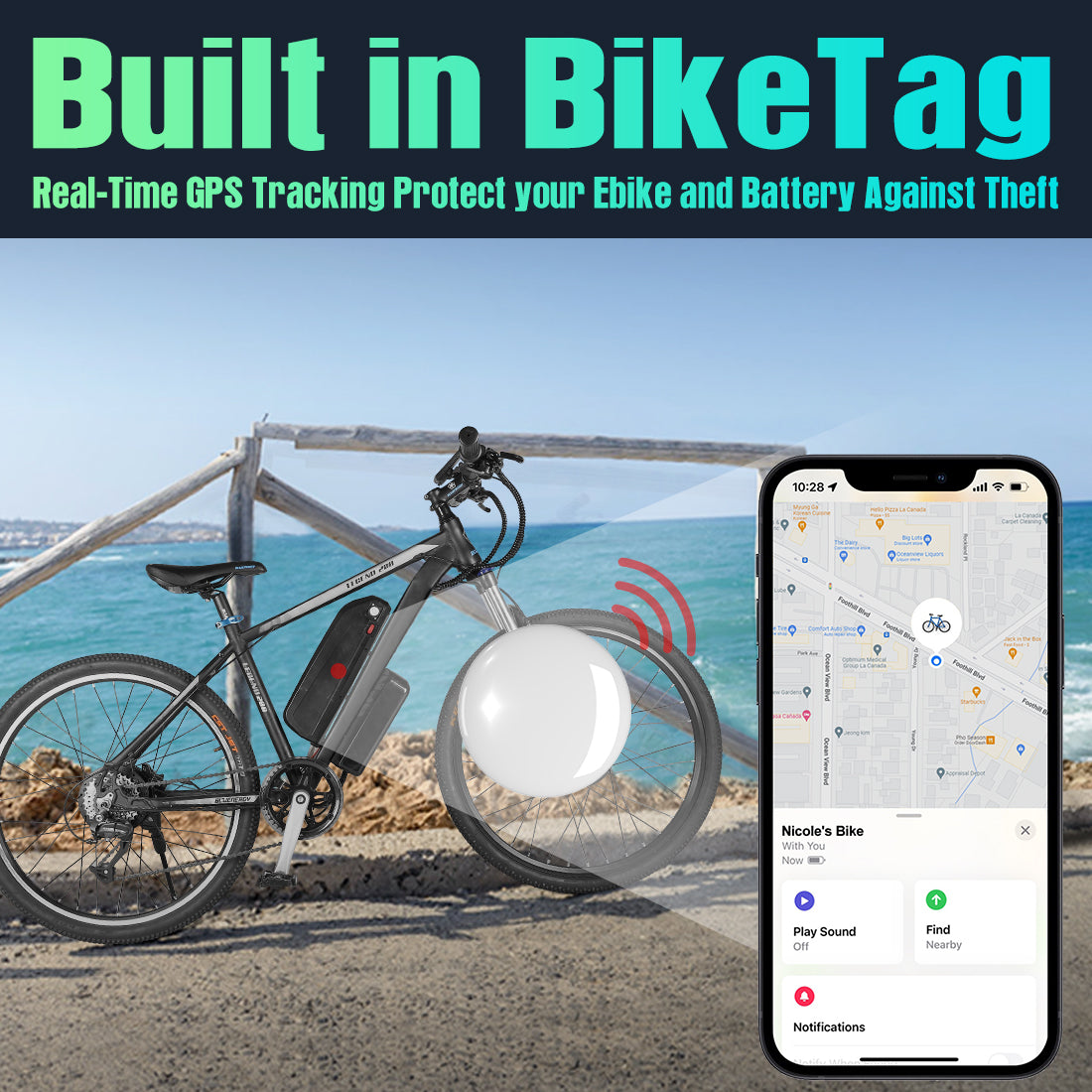 Built-in Hailong Down Tube Socket Air Tag eBike Anti-theft Locator