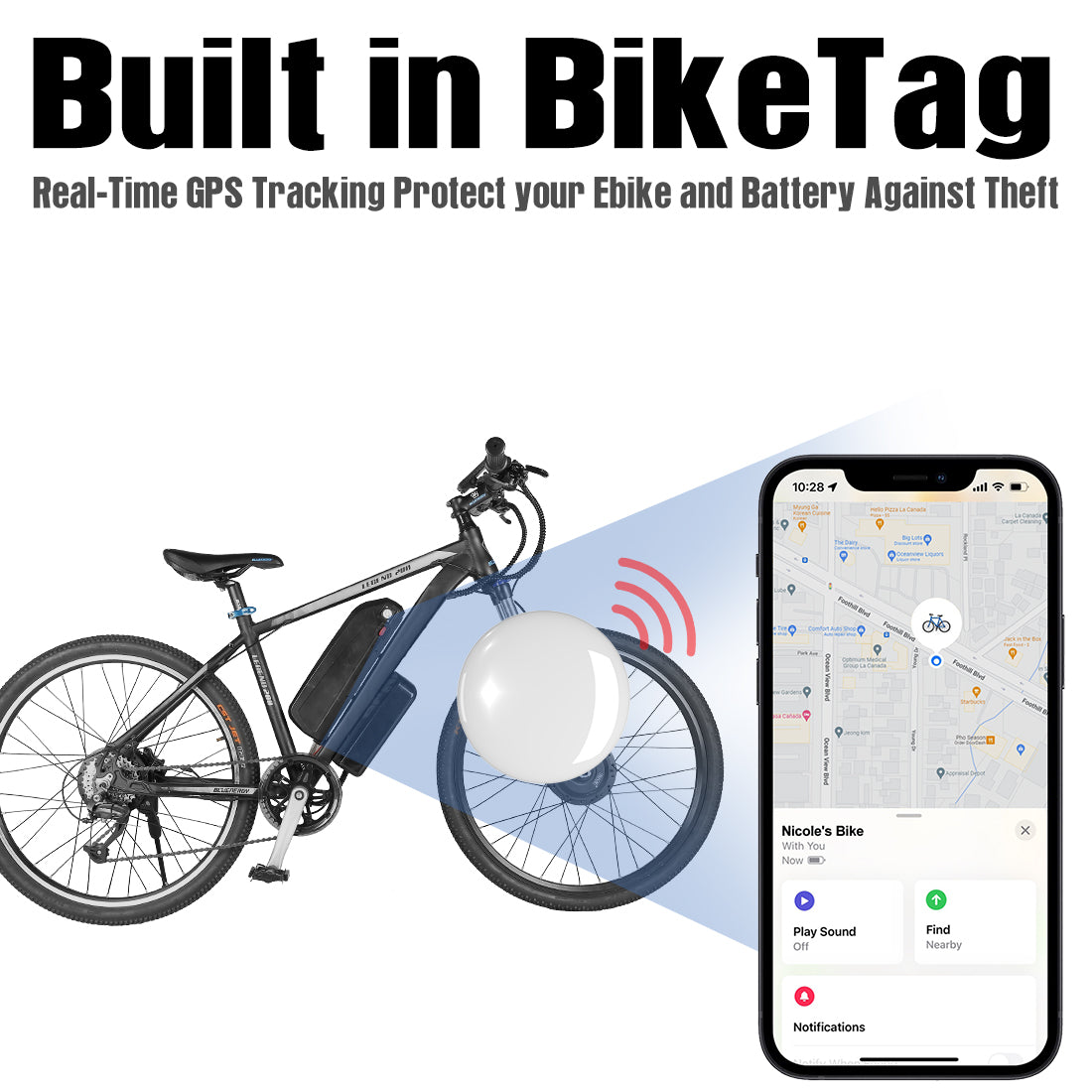 Built-in Hailong Down Tube Socket Air Tag eBike Anti-theft Locator