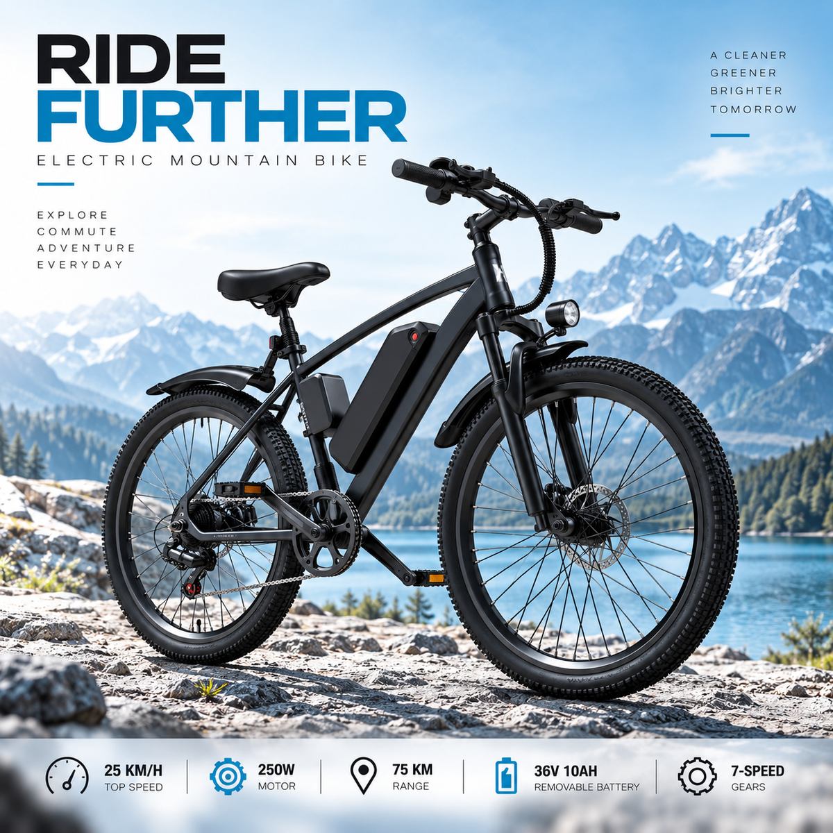 Aairsk Q7 26-Inch Electric Mountain Bike 250W 36V 10Ah Removable Battery 7-Speed E-Bike