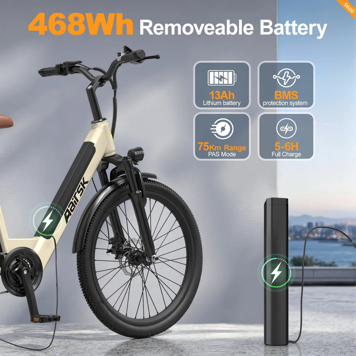 Aairsk S600 26" Electric Bike for Adults – 250W 36V 13Ah Battery, City & Commuter E-Bike