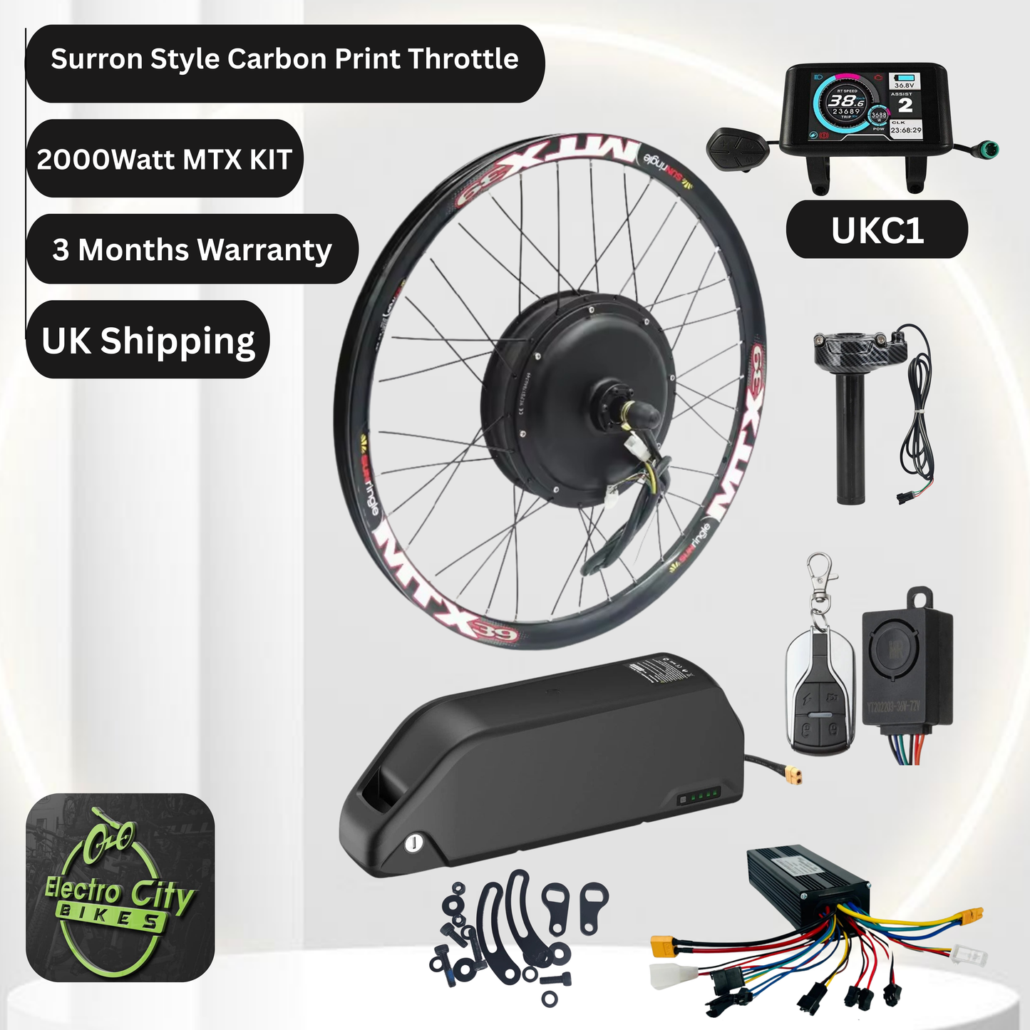 E-Bike Conversion Kit with all Batteries 2000watt MTX RIM 27.5