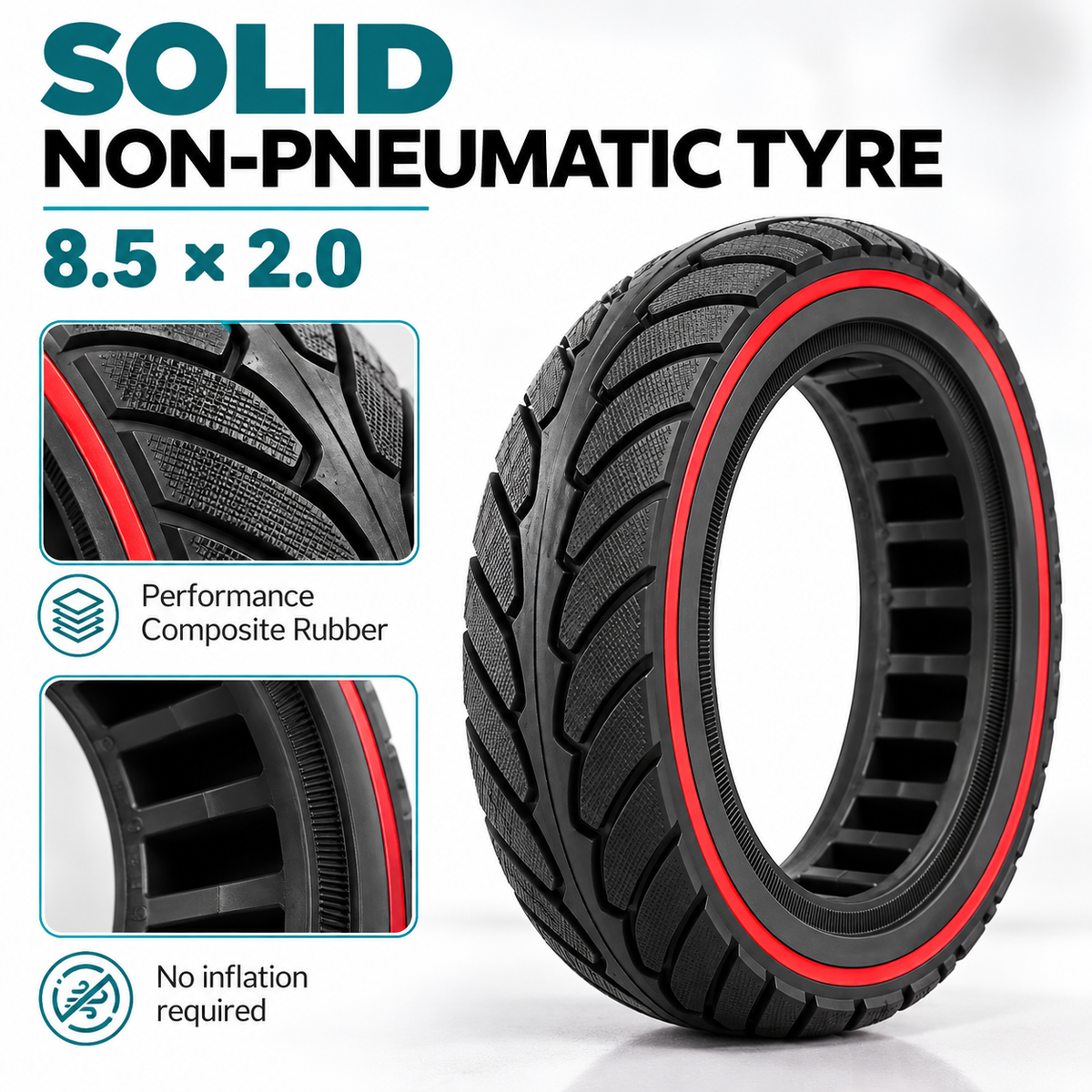 8.5 x 2.0 Solid Non-Pneumatic Scooter Tyre – Black & Red