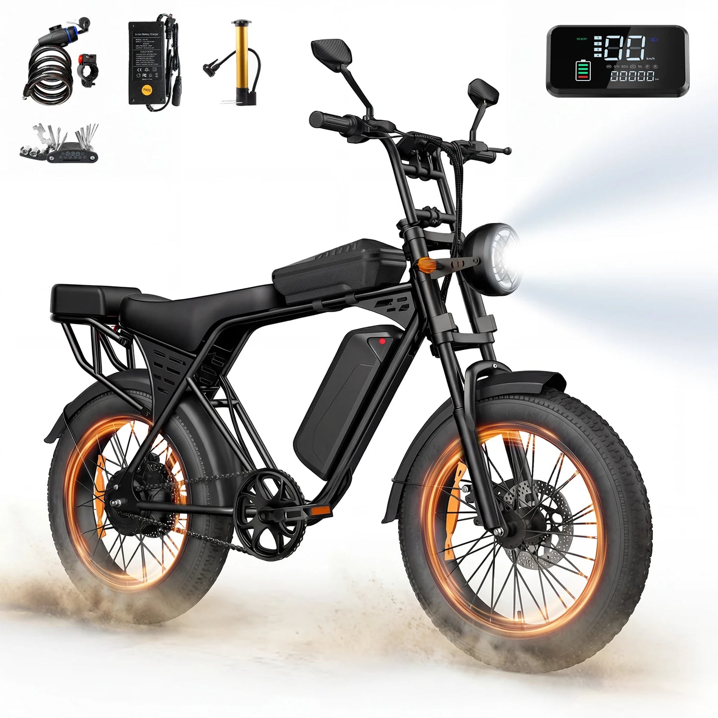 AAIRSK X5 250W Electric Mountain Bike 20" Fat Tyre Adult E-Bike with 48V 15Ah Battery