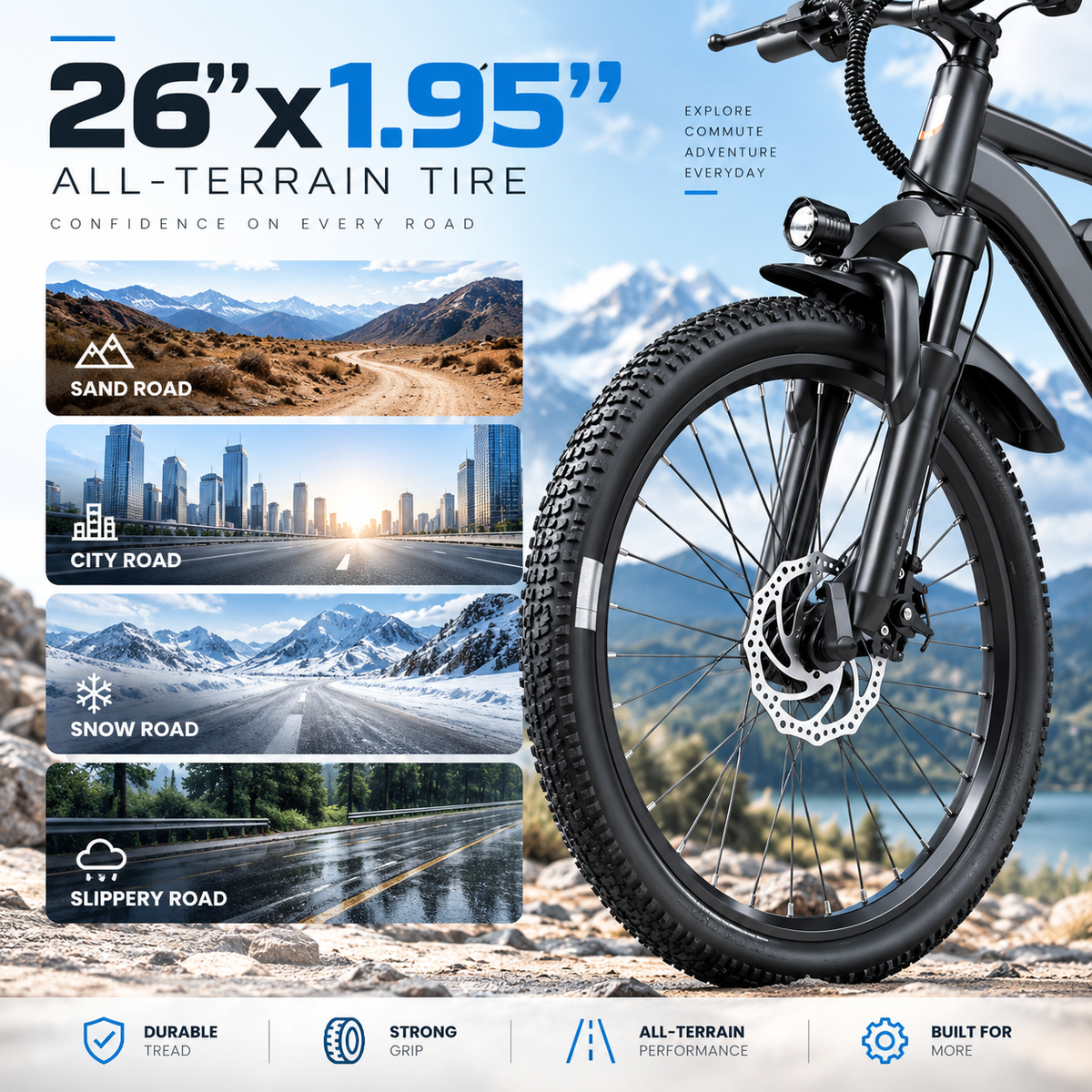 Aairsk Q7 26-Inch Electric Mountain Bike 250W 36V 10Ah Removable Battery 7-Speed E-Bike