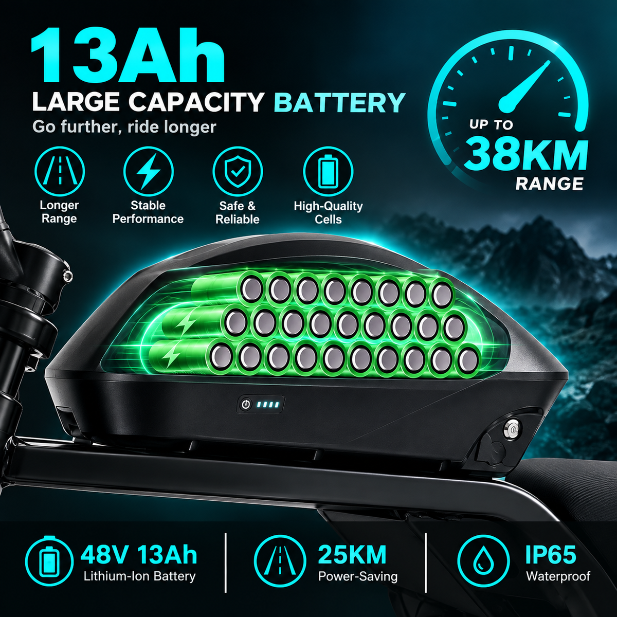 FXH-009 20 Inch Fat Tyre Electric Bike, 48V 13Ah 624Wh Battery, 500W Motor, 7-Speed Gears, Full Suspension