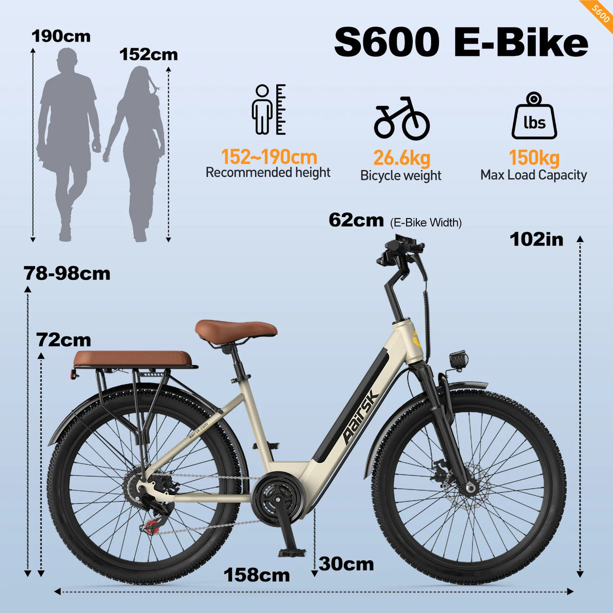 Aairsk S600 26" Electric Bike for Adults – 250W 36V 13Ah Battery, City & Commuter E-Bike