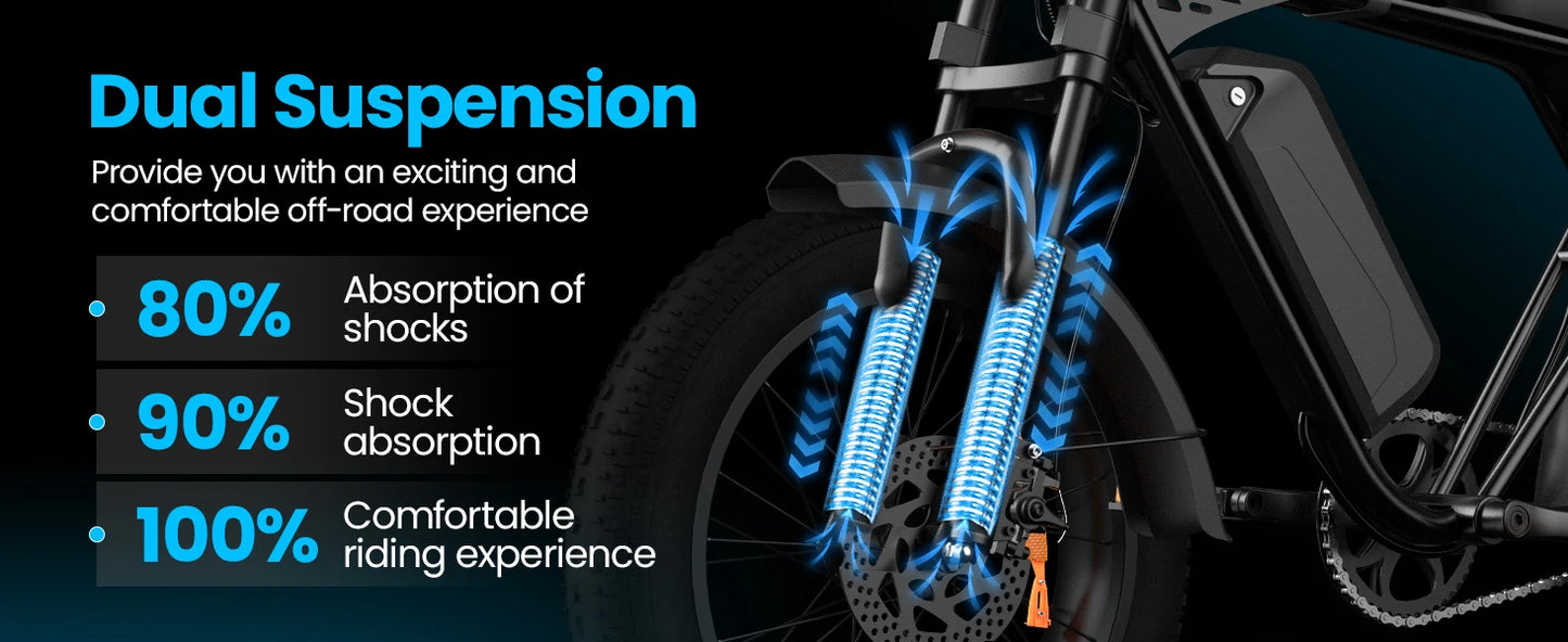 AAIRSK X5 250W Electric Mountain Bike 20" Fat Tyre Adult E-Bike with 48V 15Ah Battery