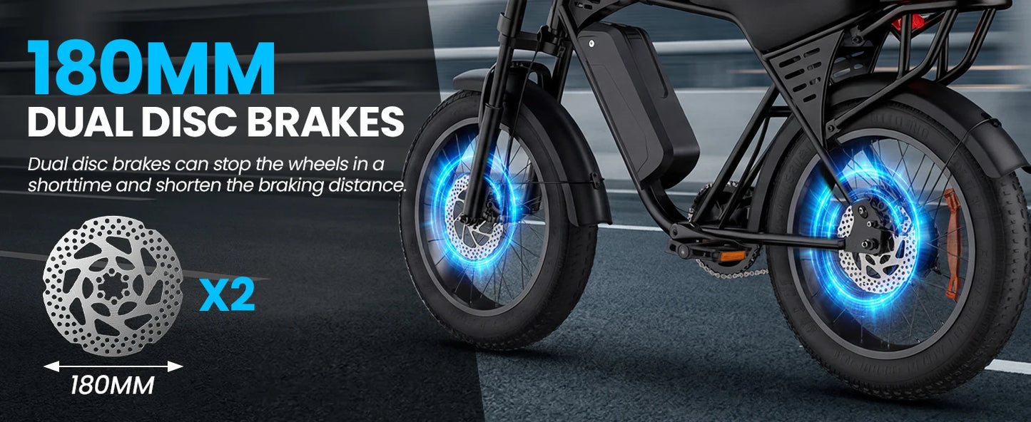 AAIRSK X5 250W Electric Mountain Bike 20" Fat Tyre Adult E-Bike with 48V 15Ah Battery