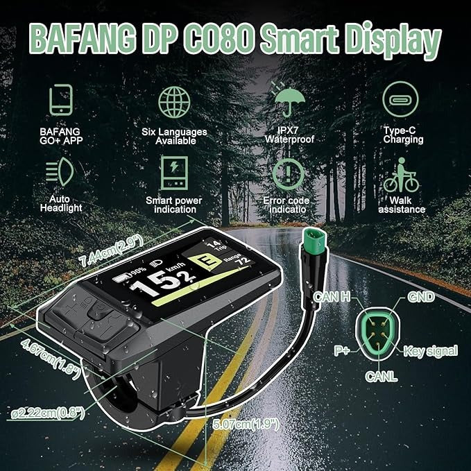 DPC080 1.9" TFT HMI Display for Bafang Mid-Drive CANBUS BBS01, BBS02