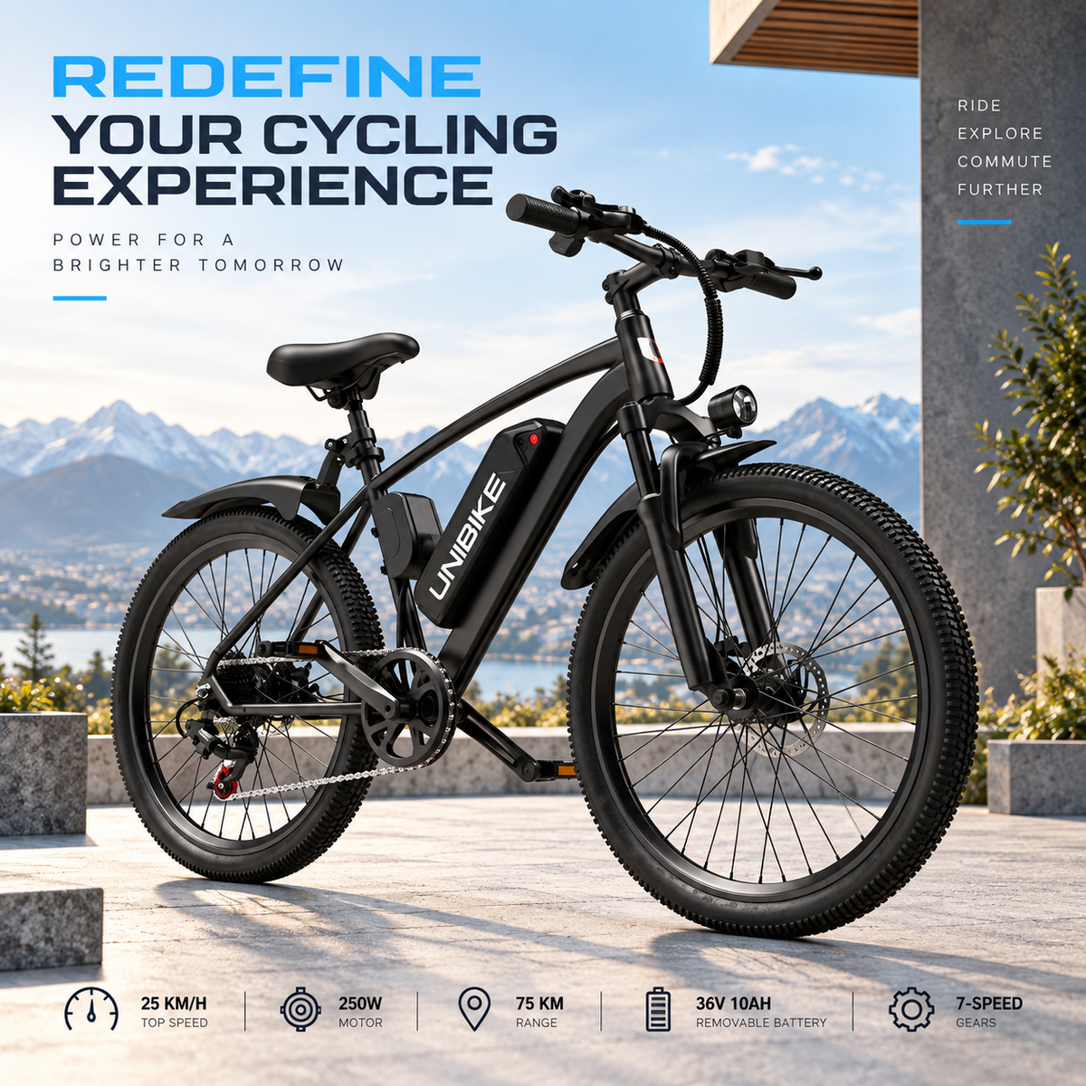 Aairsk Q7 26-Inch Electric Mountain Bike 250W 36V 10Ah Removable Battery 7-Speed E-Bike