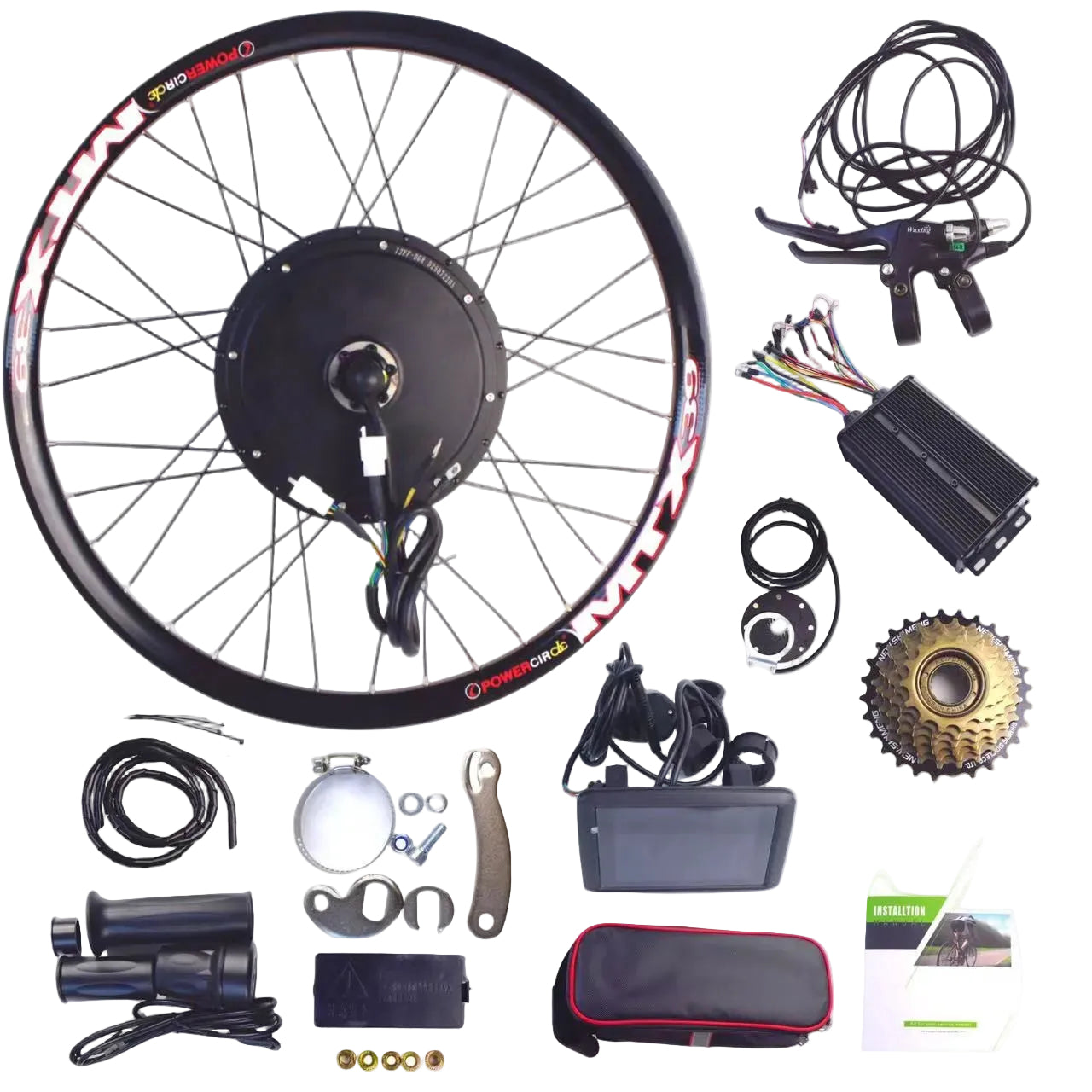 3000W MTX e-bike conversion kit with 60A controller, rear hub motor wheel, display, throttle and wiring harness