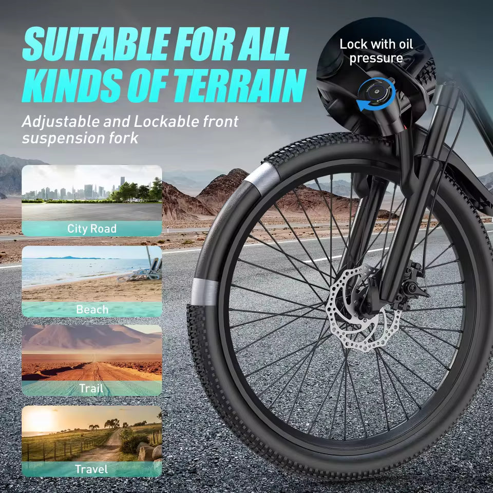 Aairsk GT900 Adult Electric Bike – Peak 540W, 36V 13Ah Battery, 26" Tire, Dual Suspension Commuter & Mountain E-Bike
