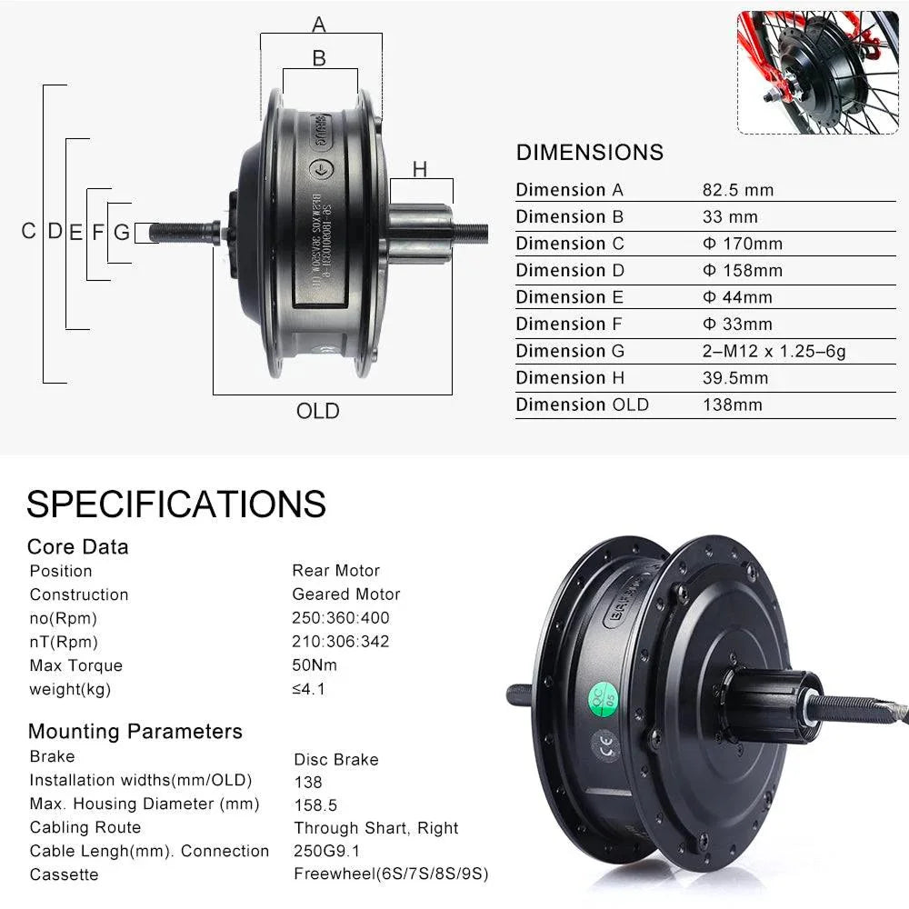 Bafang 250W 36V Rear Hub Cassette Electric Bike Hub Kits