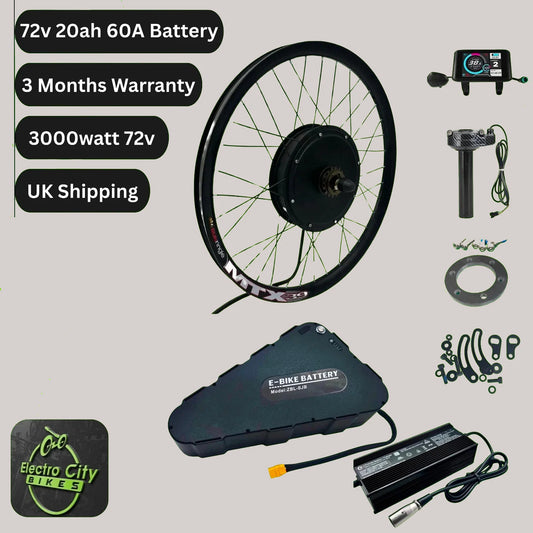 EBike Conversion Kit Amp 60A 72V 20ah with Battery 3000W Sine Wave MTX UK