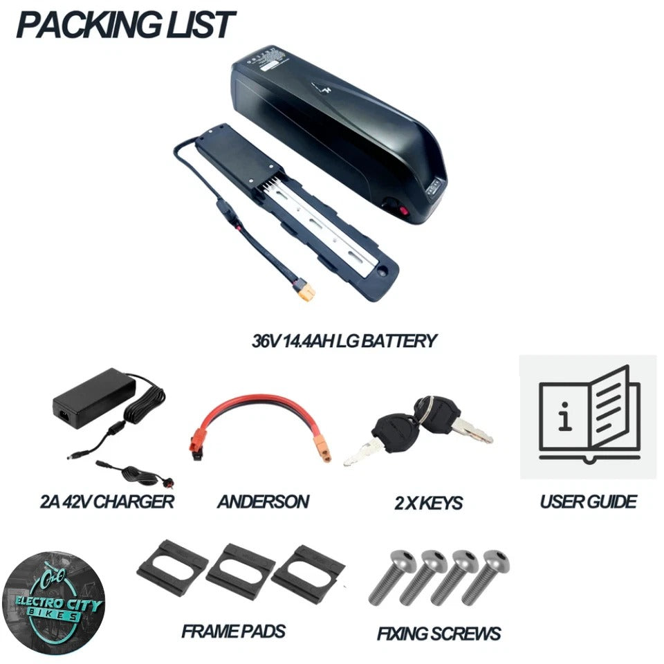 LG 36V Hailong Ebike Battery 3 Slot Base 25A BMS 14.4ah Electric Bicycle 750W UK