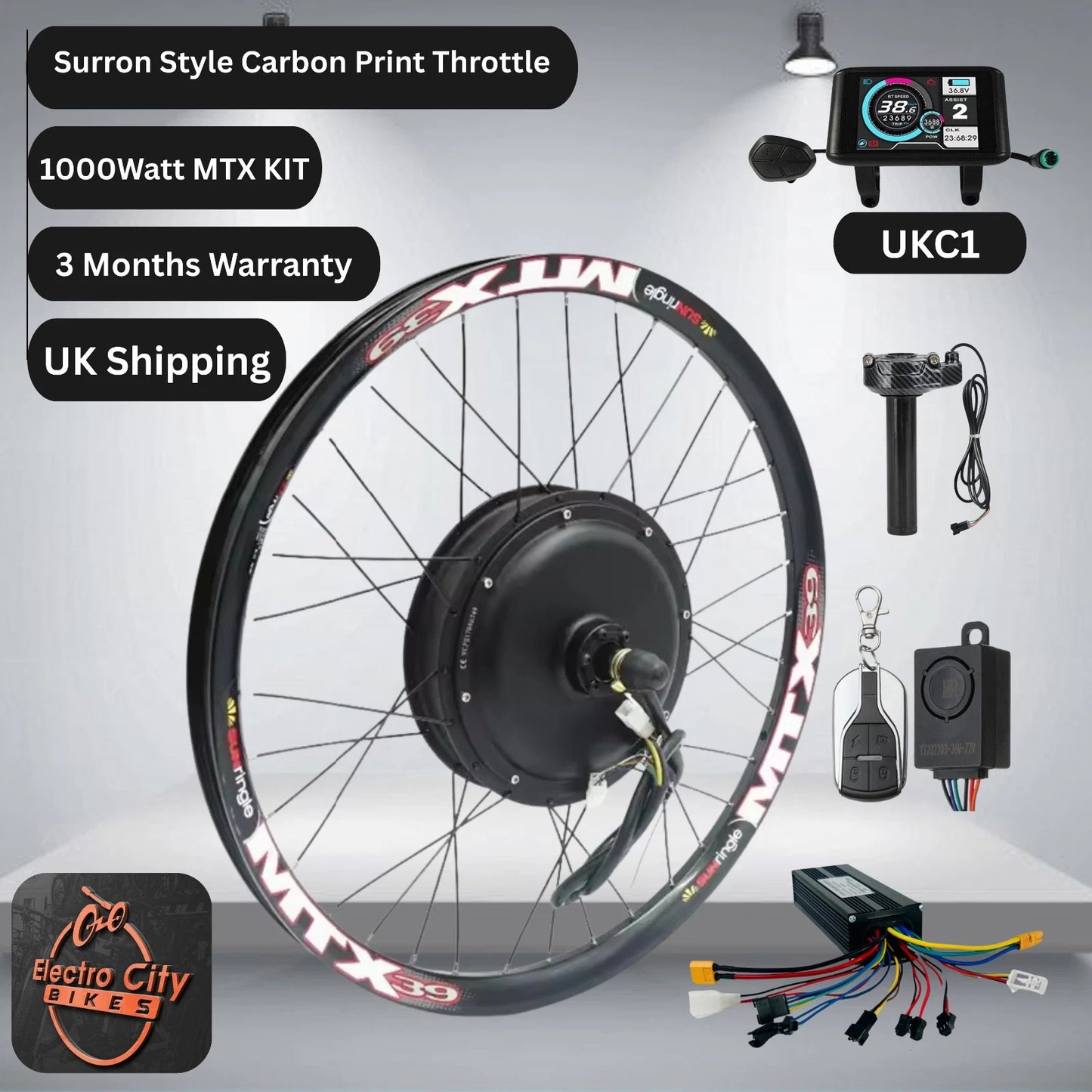 Conversion Kit + 48V Battery, Rear Cassette, MTX Rim, 250V, 1000W, 27.5/29/700C