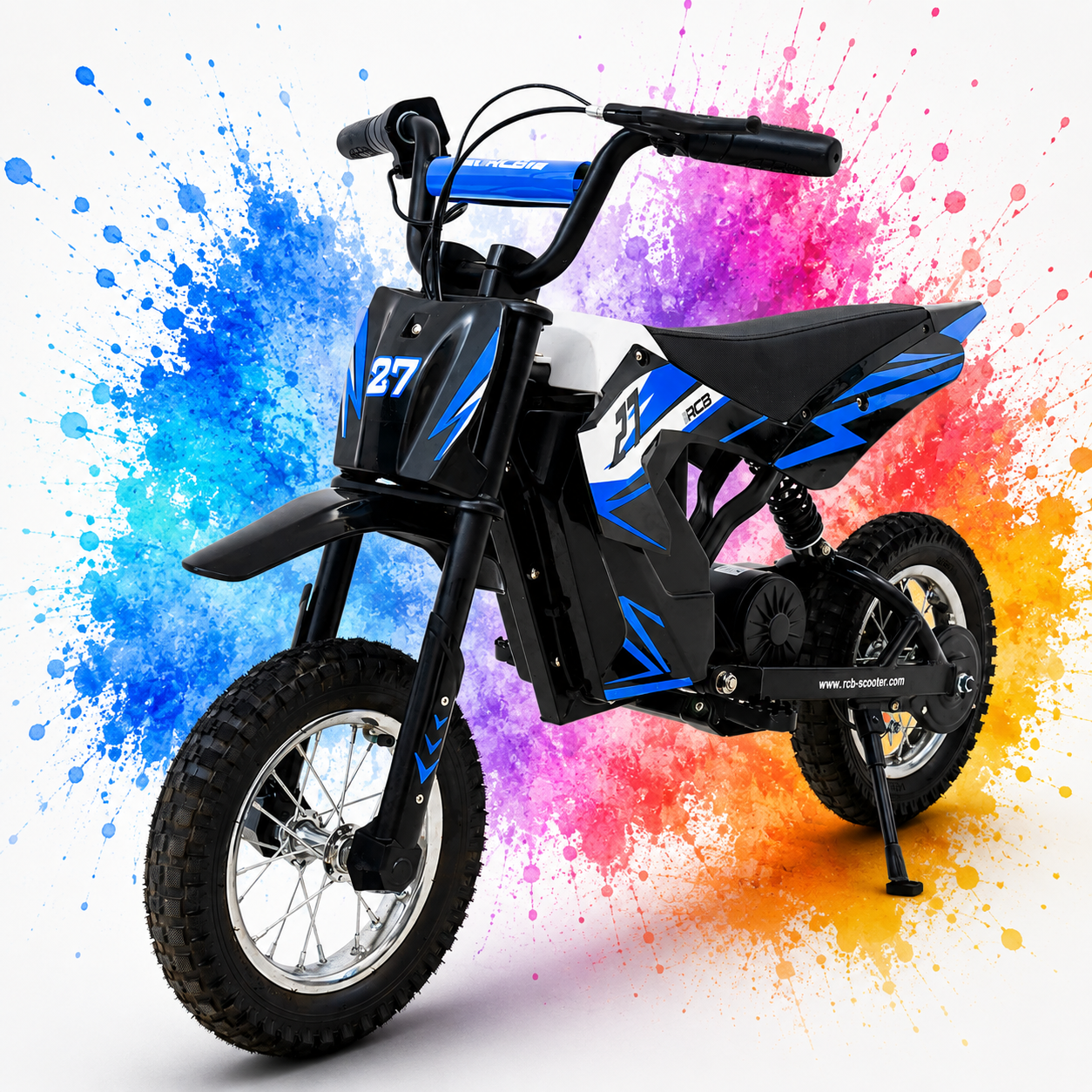 RCB R9X Kids Electric Motorbike 36V 4Ah Ride On Motorcycle 15.5 MPH 12" Pneumatic Tyres – Blue, Red & Green