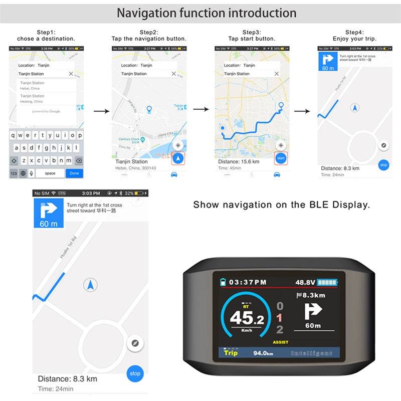 750C UART Protocol Electric Bike Display for Bafang eBike Conversion Kits