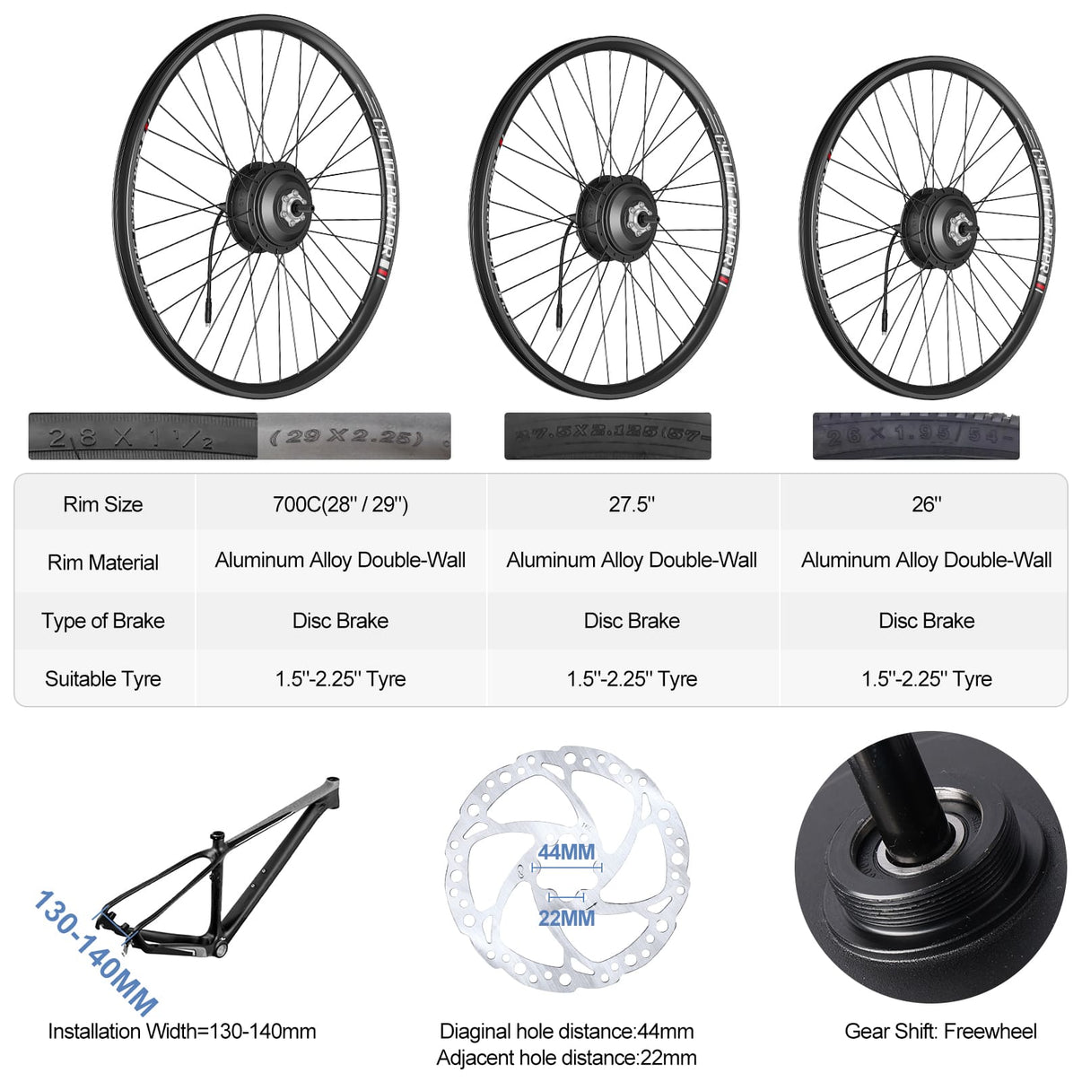 SUTTO 250W 36V Rear Hub Freewheel Electric Bike Hub Kits