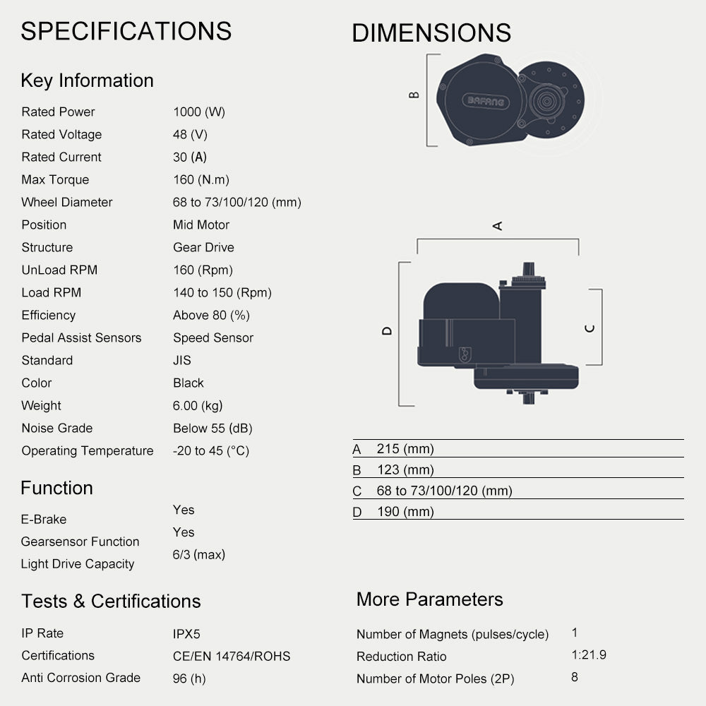 Bafang 1000W 52V (Bottom Bracket Size 120mm) UARTbus BBSHD Mid Drive Kits for Electric Bike Conversion